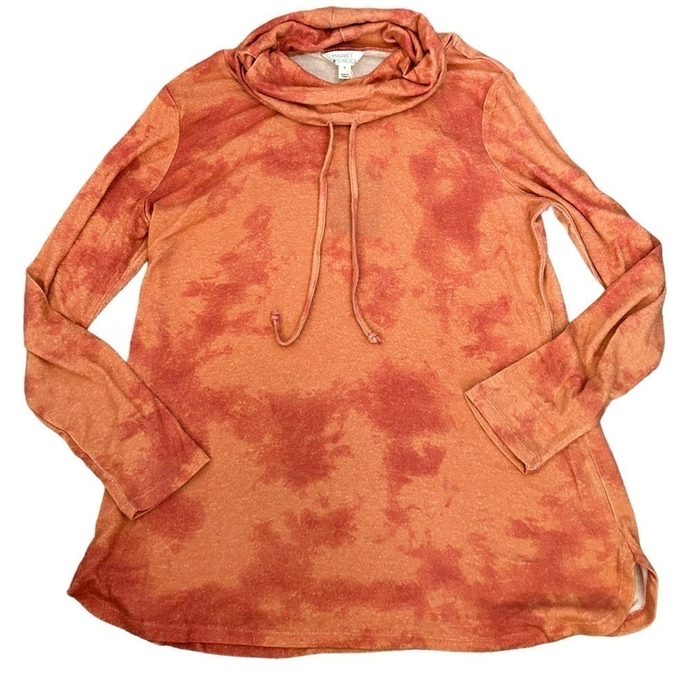 Market & Spruce Coral Tie Dye Cowl Neck Long Sleeve Light Sweater Size XL NWT - Picture 2 of 6